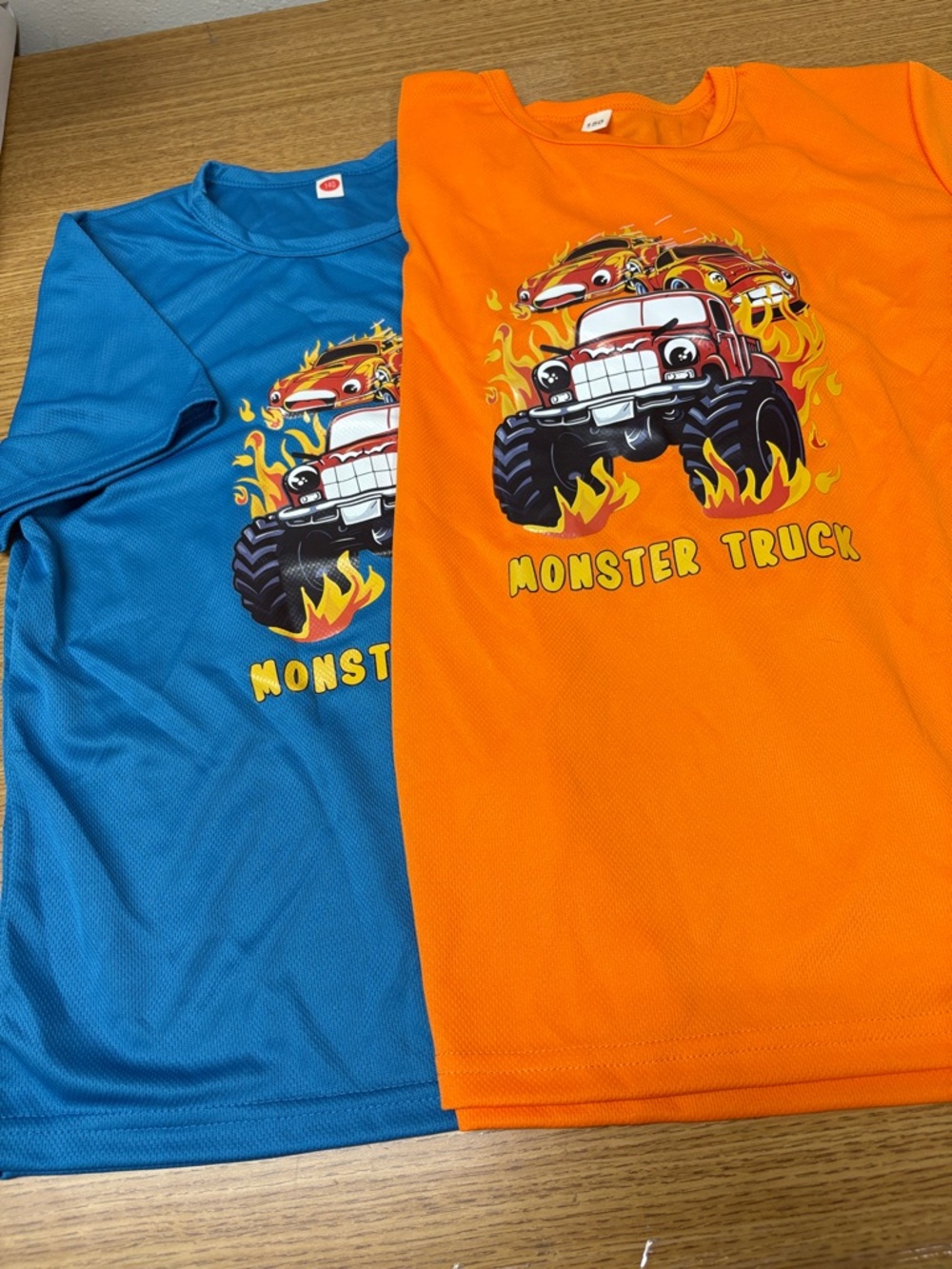 Kids Monster Truck Short Sleeve Tee - Orange & Blue